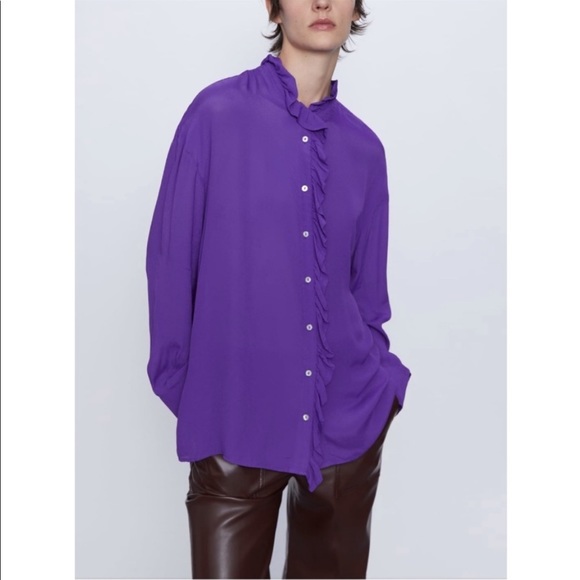 Zara purple flowy Viscose blouse shirt designer clone - Picture 2 of 16